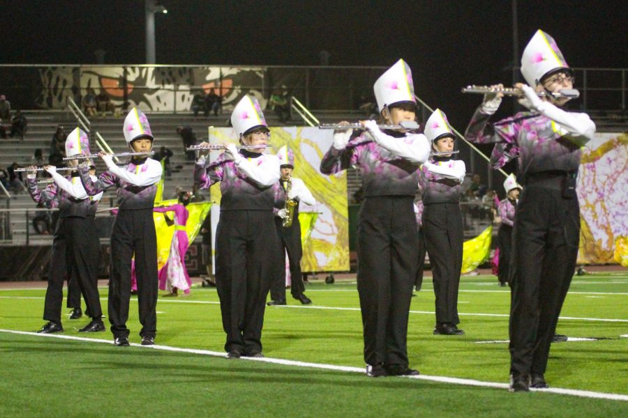 The band performs at halftime at the football game against Poteet. Band went to regionals last Saturday.