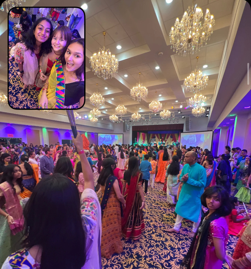 Marisa Green snapped a BeReal during the garba dance. People dance around a lit lamp or a picture or statue of the Goddess Shakti.