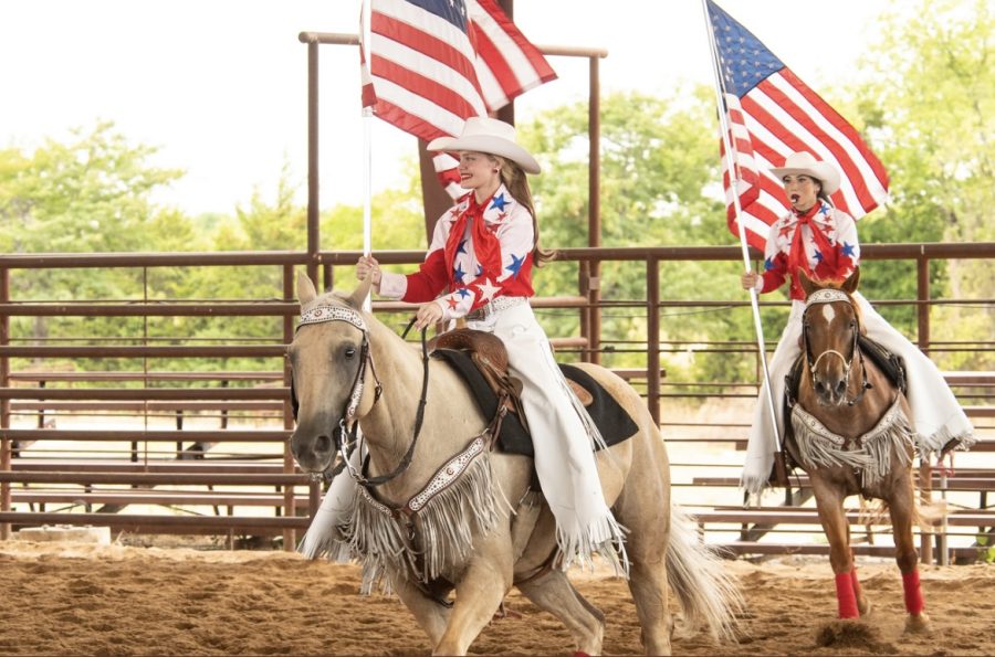 Senior Sarah Muckelroy rides on her horse, Teddy, during _____. Muckelroy and her team were on the Cowboy Channel ______.