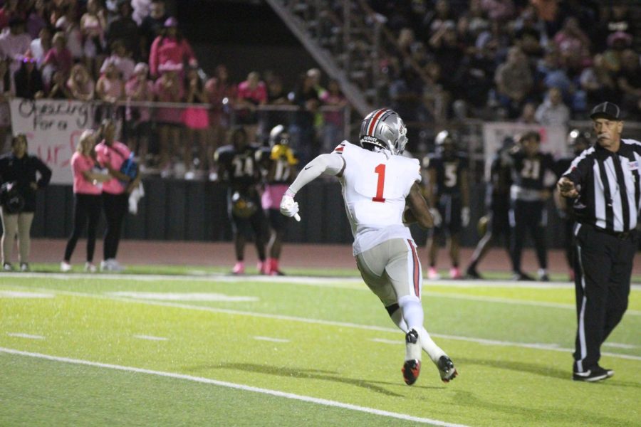 Senior wide receiver no. 1 Kyle Parker runs the ball. Lovejoy is currently ranked no. 1 in the district.