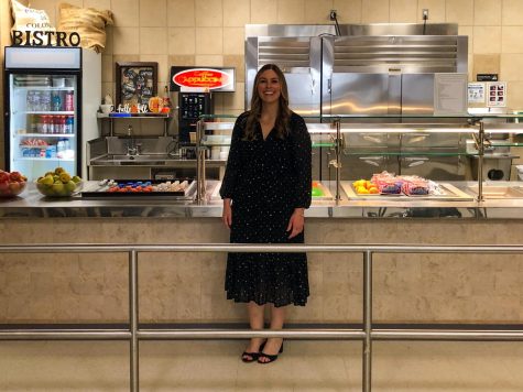 Nutrition Coordinator Juliana Elandry stands by the lunch lines at the high school. Elandry has been with the district for seven years.