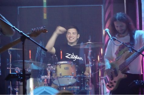 Senior John Hanchey plays drums at his church. Hes been playing percussion for the school for seven years.