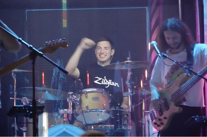 Senior John Hanchey plays drums at his church. Hes been playing percussion for the school for seven years.