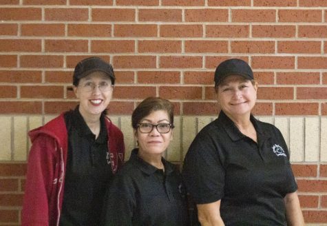 Lunch staff members Sarah Sanchez, Gloria Ballao and Jackie Palovick share their years of experience in the cafeteria. Each of them have worked in the district at least nine years. 
