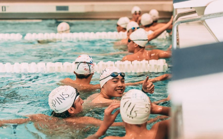 Junior Grant Hu prepares for the race to begin. Along with swim, Hu takes six AP classes.