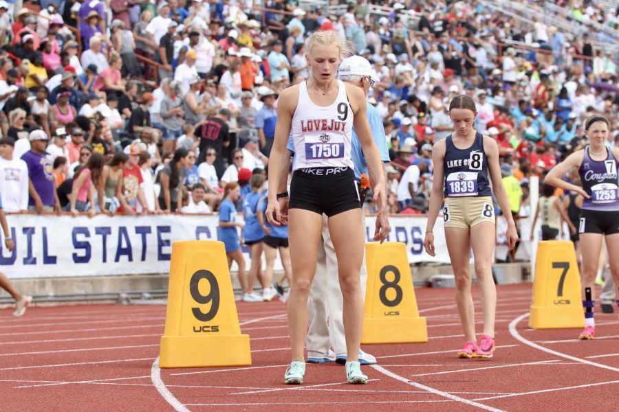 Junior Kailey Littlefield prepares to run the 800 meter race. Littlefield has won the champion title for 3 years in a row.