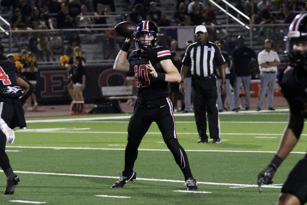 Senior quarterback no. 10 Alexander Franklin throws the ball. The team had 244 passing yards.