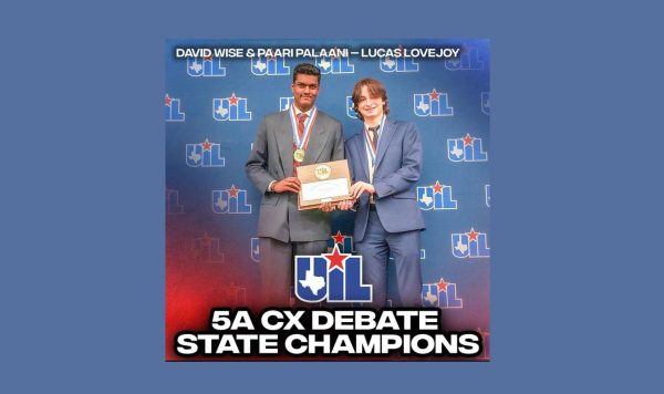 Juniors Paari Palani and David Wise bring home the first debate state championship. 