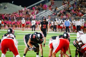 Junior kicker no. 31 Cooper Ryan kicks a last second field goal to win the game. Lovejoy plays at Frisco Independence this Friday.