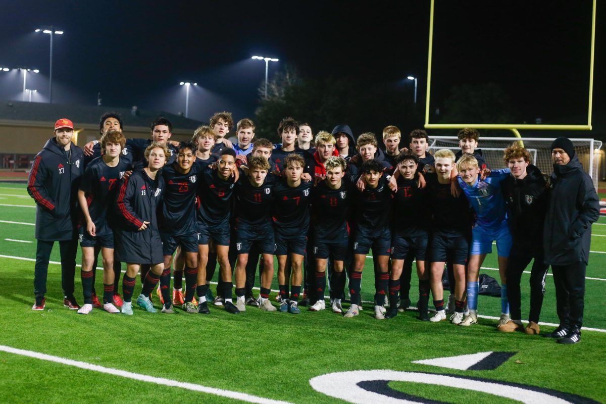 The Lovejoy soccer team celebrates after a win. Lovejoy played against Melissa High School this past Tuesday.