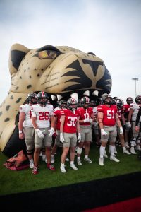 The lovejoy football team preparing for their ¨spring ball¨ game where they compete against each other.